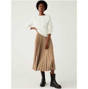 Světle hnědá dámská plisovaná midi sukně Marks & Spencer