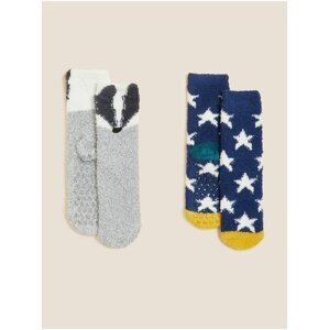 Sada dvou párů dětských ponožek v šedé a tmavě modré barvě Marks & Spencer