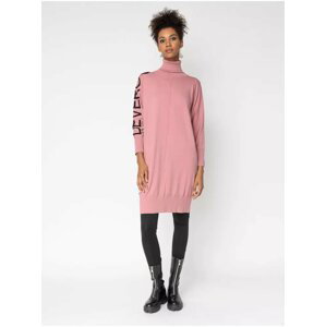 Růžové dámské svetrové šaty s rolákem Devergo