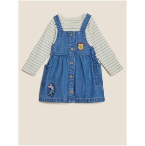 Sada holčičích bavlněných šatů a trička s motivem Winnie the Pooh™ v modré a krémové barvě Marks & Spencer