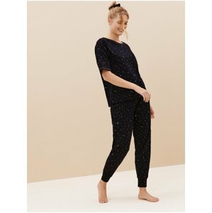 Černé dámské bavlněné pyžamo s potiskem hvězd Marks & Spencer