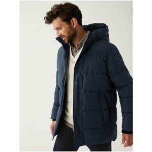 Šedomodrá pánská prošívaná zimní bunda s kapucí a technologií Thermowarmth™ Marks & Spencer