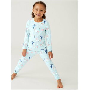 Světle modré holčičí bavlněné pyžamo s motivem jednorožce Marks & Spencer