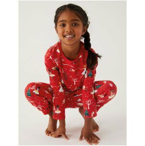Červené holčičí bavlněné pyžamo s motivem vánoční víly Marks & Spencer