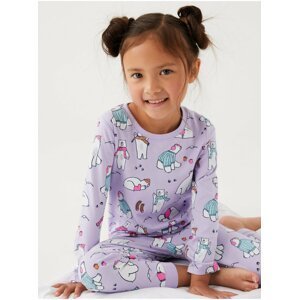 Světle fialové holčičí bavlněné pyžamo s motivem polárního medvěda Marks & Spencer