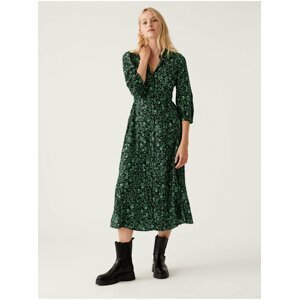 Černo-zelené dámské vzorované midi šaty Marks & Spencer