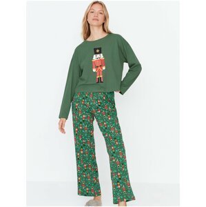Zelené dámské pyžamo s vánočním motivem Trendyol
