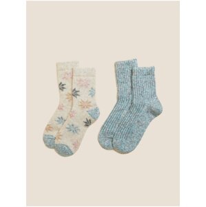 Sada dvou párů dámských termo ponožek v modré a krémové barvě Marks & Spencer