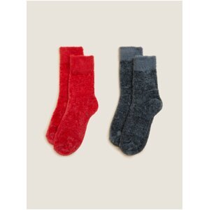 Sada dvou párů dámských ponožek v šedé a červené barvě Marks & Spencer