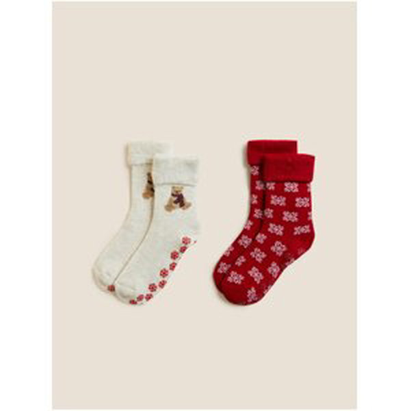 Sada dvou párů dámských ponožek v bílé a červené barvě Marks & Spencer