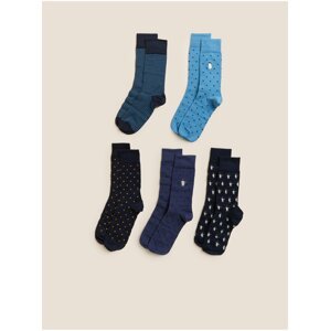 Sada pěti párů pánských ponožek v modré barvě Marks & Spencer