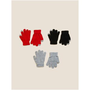 Sada tří párů dětských rukavic v červené, černé a šedé barvě Marks & Spencer