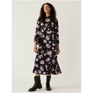 Fialovo-černé dámské květované midi šaty Marks & Spencer