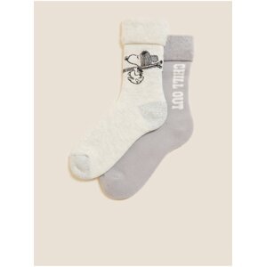 Sada dvou párů dámských ponožek v bílé a šedé barvě Marks & Spencer Snoopy