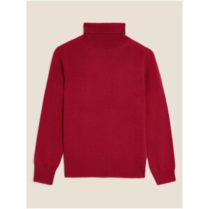 Červený dámský kašmírový svetr s rolákem Marks & Spencer