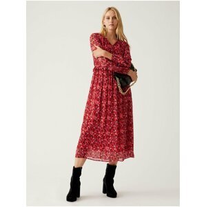 Červené dámské květované midi šaty Marks & Spencer
