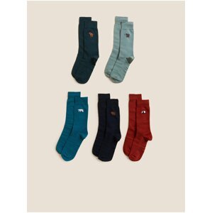 Sada pěti párů pánských ponožek v modré, šedé a červené barvě Marks & Spencer