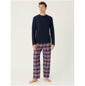Tmavě modré pánské kostkované pyžamo Marks & Spencer