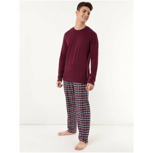Vínové pánské kostkované pyžamo Marks & Spencer