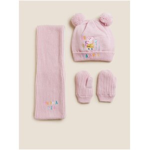 Sada holčičí čepice, šály a rukavic v růžové barvě Marks & Spencer  Peppa Pig™