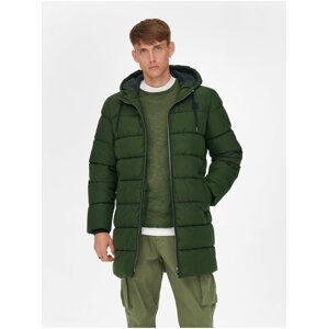 Zelený pánský prošívaný kabát s kapucí ONLY & SONS Melvin