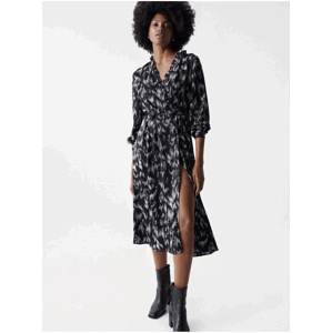 Černé dámské vzorované zavinovací šaty Salsa Jeans Oura