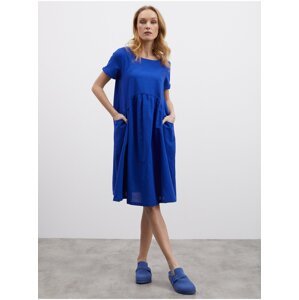Modré dámské šaty s příměsí lnu ZOOT.lab Medeline