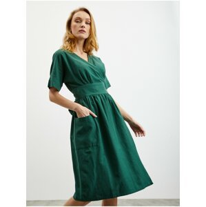 Zelené dámské zavinovací šaty s příměsí lnu ZOOT.lab Dodi