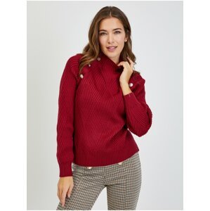 Červený dámský žebrovaný svetr s ozdobnými knoflíky ORSAY
