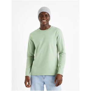 Světle zelené pánské tričko s dlouhým rukávem Celio Cesolaceml