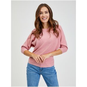 Růžový dámský žebrovaný svetr s netopýřími rukávy ORSAY