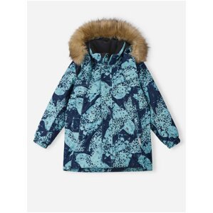 Tmavě modrá dětská vzorovaná zimní bunda s odepínací kapucí a kožíškem Reima Musko