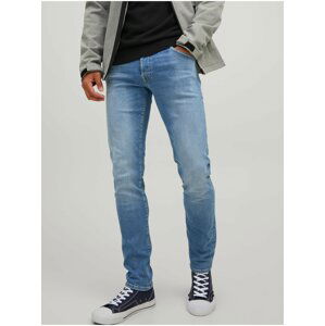 Modré pánské slim fit džíny s vyšisovaným efektem Jack & Jones Glenn