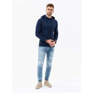 Tmavě modrá pánská basic mikina s kapucí Ombre Clothing