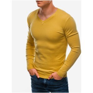 Hořčicový pánský basic svetr s véčkovým výstřihem Ombre Clothing