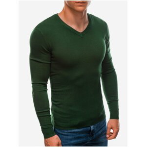 Tmavě zelený pánský basic svetr s véčkovým výstřihem Ombre Clothing