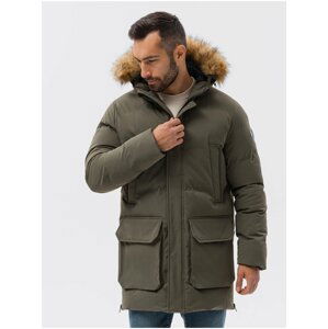 Khaki pánská zimní prošívaná bunda Ombre Clothing C554