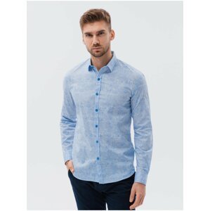 Světle modrá pánská vzorovaná košile Ombre Clothing K631