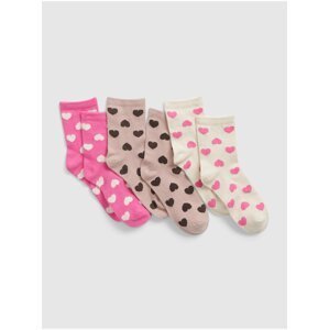 Sada tří párů holčičích vzorovaných ponožek v růžové a krémové barvě GAP