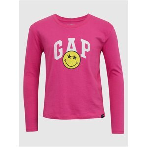 Tmavě růžové holčičí tričko s potiskem GAP & Smiley®
