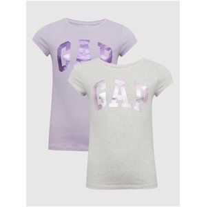 Sada dvou holčičích triček v světle šedé a světle fialové barvě GAP
