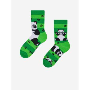 Bílo-zelené dětské veselé ponožky Dedoles Pandy a pásky
