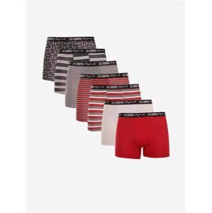 Sada sedmi pánských vzorovaných boxerek v červené, krémové a šedé barvě Lee Cooper