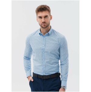 Světle modrá pánská vzorovaná košile Ombre Clothing K634