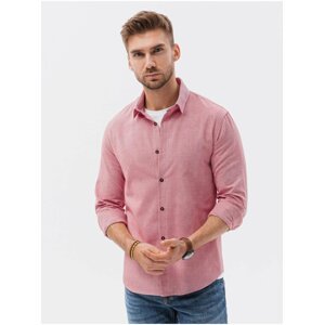 Růžová pánská košile s dlouhým rukávem Ombre Clothing K642