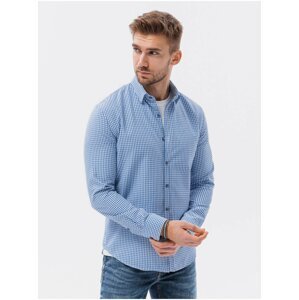 Bílo-modrá pánská kostkovaná košile Ombre Clothing K638