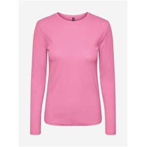 Růžové dámské basic tričko s dlouhým rukávem Pieces Ruka