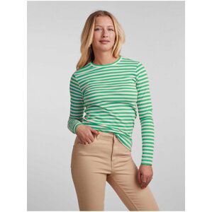 Zelené dámské pruhované basic tričko s dlouhým rukávem Pieces Ruka