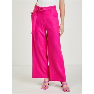 Tmavě růžové dámské lněné kalhoty ORSAY