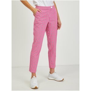 Tmavě růžové dámské kostkované kalhoty ORSAY
